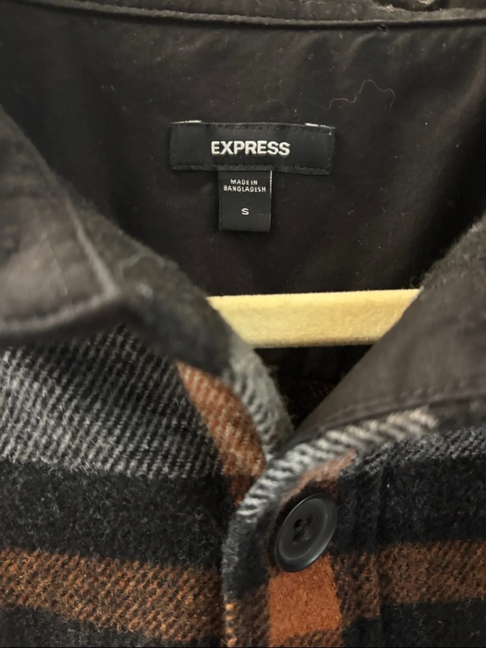 Express Men's Plaid Shacket - Black, Gray & Brown - Picture 2 of 2